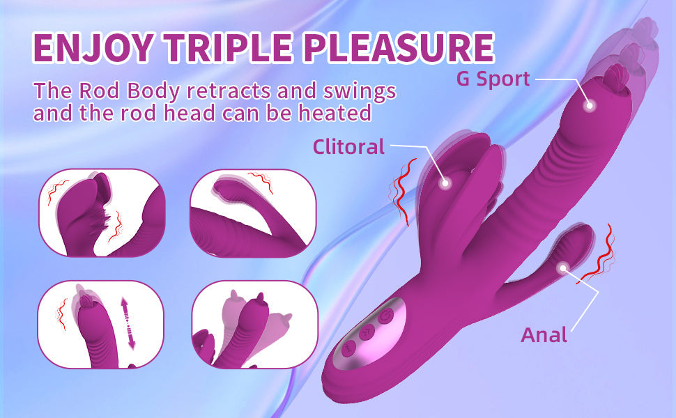Lurevibe Trident -Vibrador para de lengua oscilante telescópico con calefacción  4 en 1